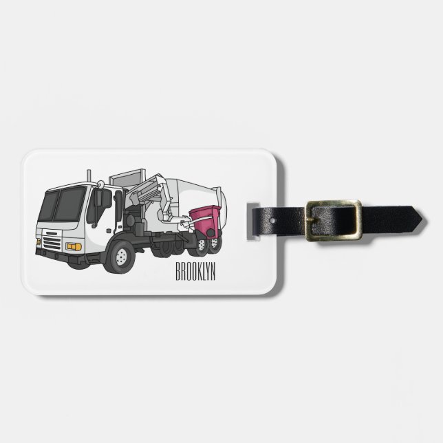 Garbage truck cartoon illustration luggage tag (Front Horizontal)