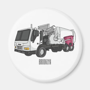 Garbage truck cartoon illustration magnet
