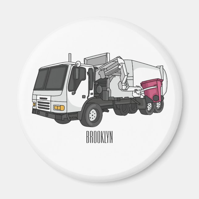 Garbage truck cartoon illustration magnet (Front)