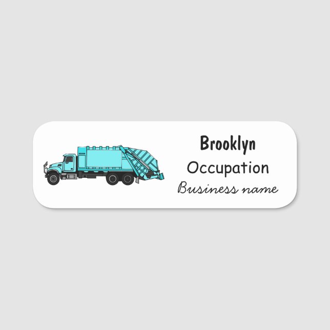 Garbage truck cartoon illustration name tag (Front)