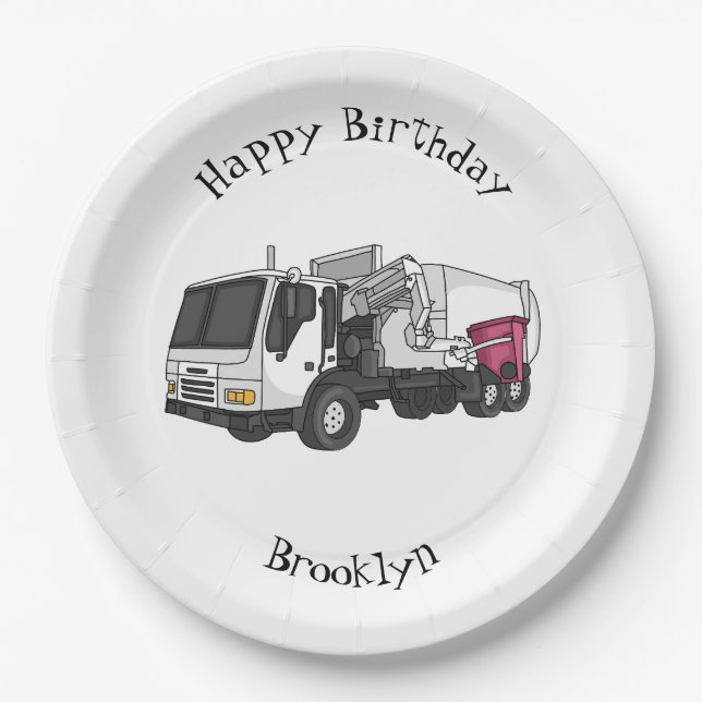 Garbage truck cartoon illustration paper plate (Front)