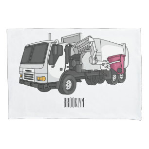 Garbage truck cartoon illustration pillowcase