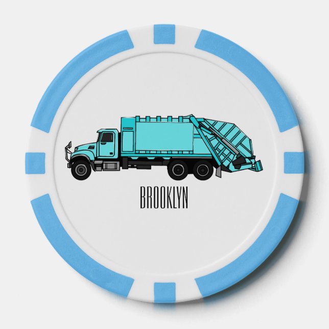 Garbage truck cartoon illustration poker chips (Front)