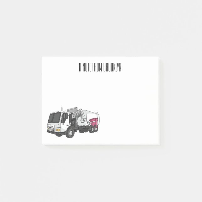 Garbage truck cartoon illustration post-it notes (Front)