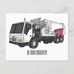 Garbage truck cartoon illustration postcard