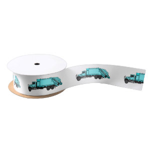 Garbage truck cartoon illustration satin ribbon