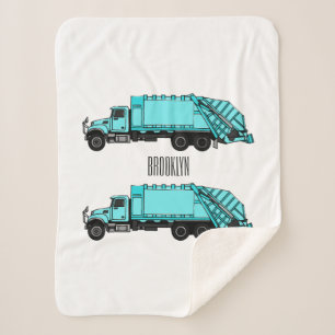 Garbage truck cartoon illustration sherpa blanket