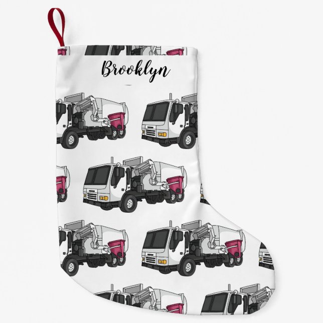 Garbage truck cartoon illustration small christmas stocking (Front)
