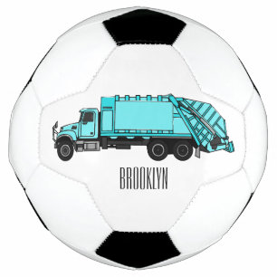 Garbage truck cartoon illustration soccer ball