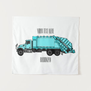 Garbage truck cartoon illustration tapestry