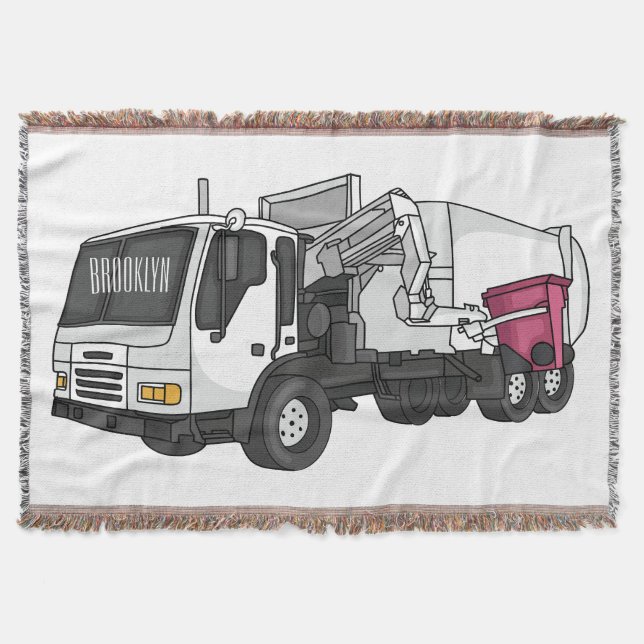 Garbage truck cartoon illustration throw blanket (Front)