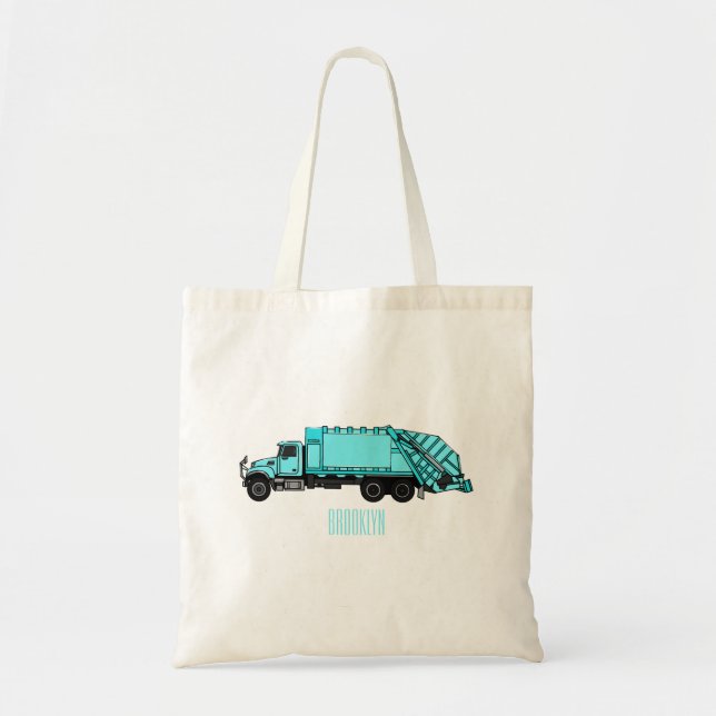 Garbage truck cartoon illustration tote bag (Front)