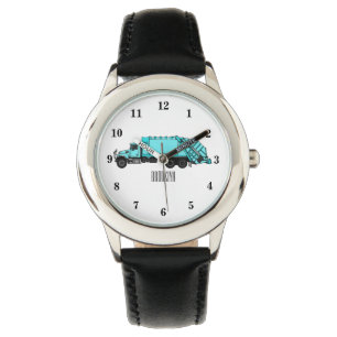 Garbage truck cartoon illustration watch