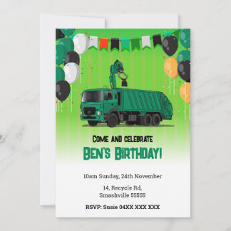 Garbage Truck Children's Birthday Invitation
