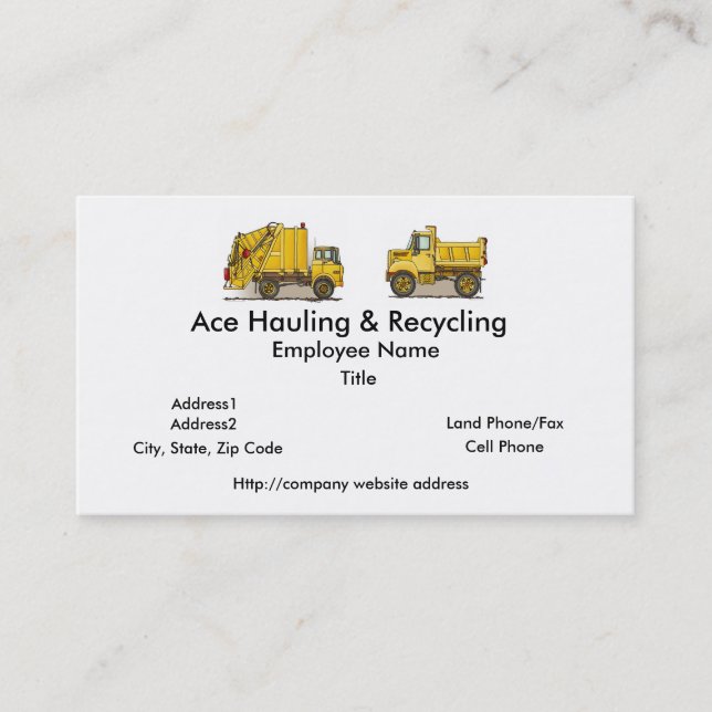 Garbage Truck Construction Business Cards (Front)