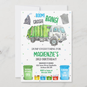 Garbage Truck Dump Truck Birthday Invitation