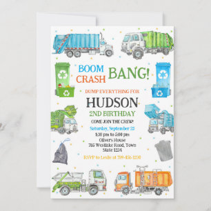 Garbage Truck Dump Truck Birthday Invitation
