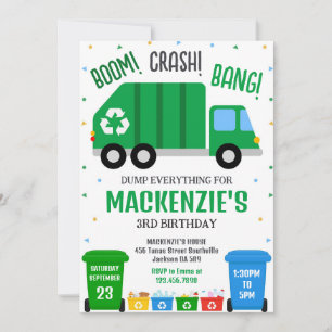 Garbage Truck Dump Truck Birthday Invitation