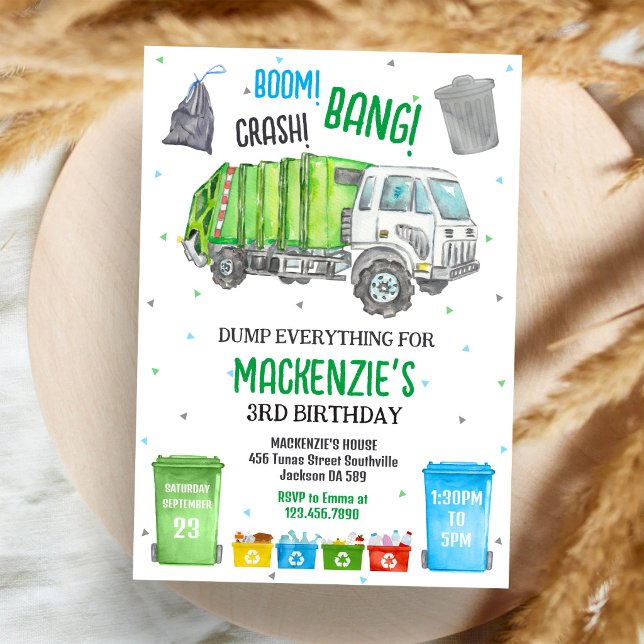 Garbage Truck Dump Truck Birthday Invitation (Creator Uploaded)