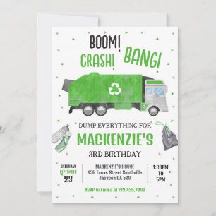 Garbage Truck Dump Truck Boy Birthday Invitation