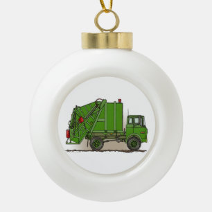 Garbage Truck Green Ceramic Ball Christmas Ornament