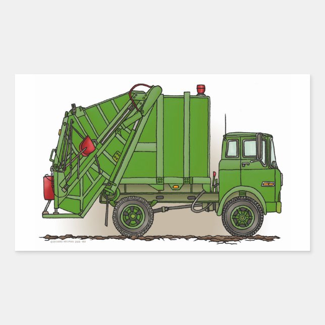 Garbage Truck Green Rectangular Sticker (Front)