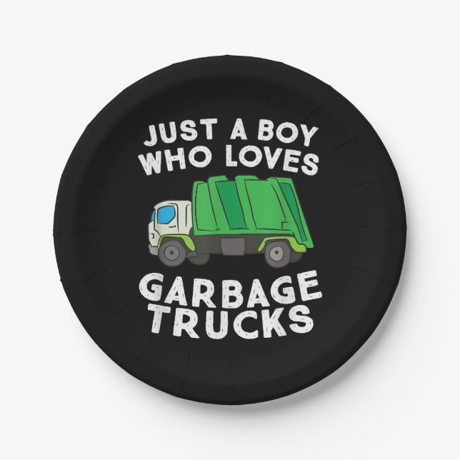 Garbage Truck Just A Boy Who Loves Garbage Trucks Paper Plate (Front)
