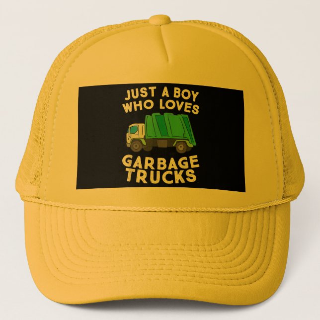 Garbage Truck Just A Boy Who Loves Garbage Trucks Trucker Hat (Front)