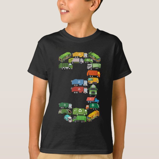 Garbage Truck Kids Boys 3 Year Old Recycling Trash T-Shirt (Front)