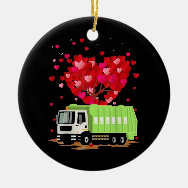 Garbage Truck Lover Heart Shape Ceramic Ornament (Front)