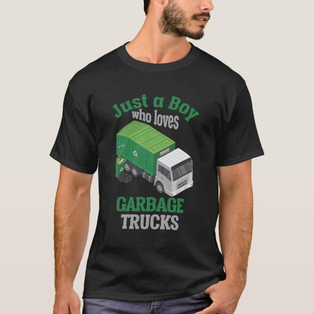 Garbage Truck Loving Boy Trash Recycling Trucks T-Shirt (Front)