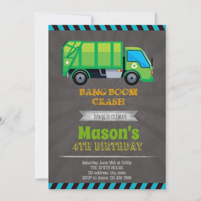Garbage truck party invitation (Front)