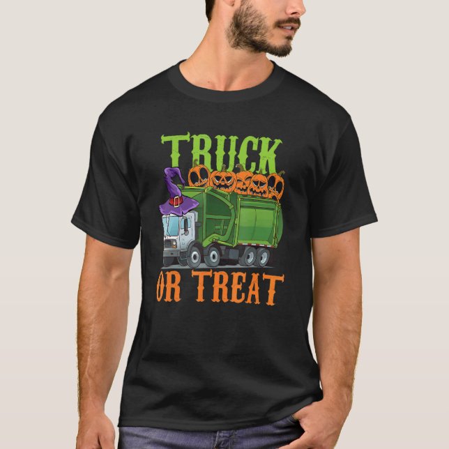 Garbage Truck Pumpkins Toddler Baby Boys Halloween T-Shirt (Front)
