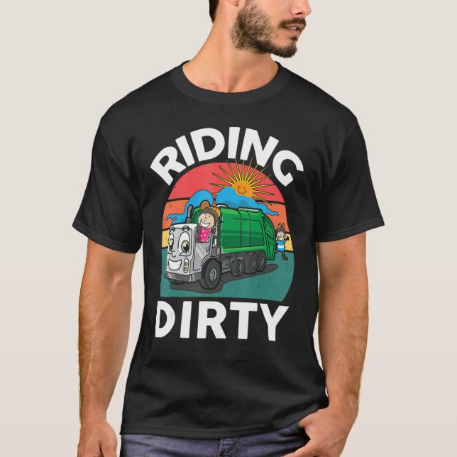 Garbage Truck-Shirt Riding-Dirty Kid Boy Toddler F T-Shirt (Front)