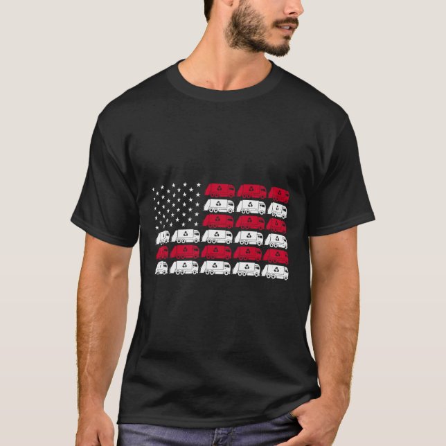 Garbage Truck Usa American Flag Patriotic Men Wome T-Shirt (Front)