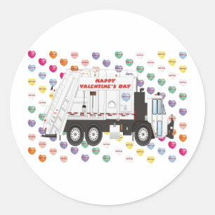 Garbage Truck Valentines Classic Round Sticker