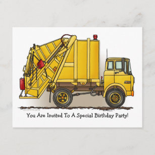 Garbage Truck Yellow  Kids Party Invitation