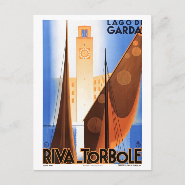 Garda Lake, Italy Vintage Poster Restored Postcard (Front)