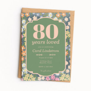 Garden 80 Years Loved Birthday Party Invitation