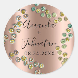 Garden Abstract Dots Name Date Black Rose  Classic Round Sticker