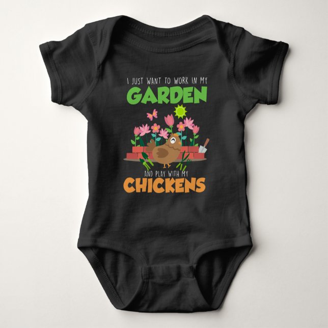 Garden and Chicken Lover Farm Gardening Baby Bodysuit (Front)