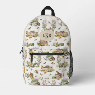 Garden & Animal Pattern 3-Letter Monogram Printed Backpack