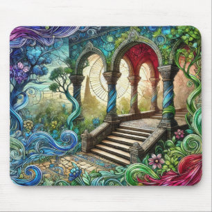 Garden Archway Stairs Vibrant Fantasy Landscape Mouse Pad