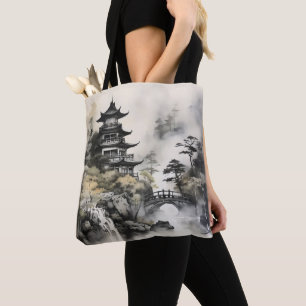 Garden Asian Ink Painting Tote Bag