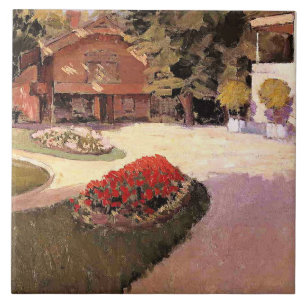 Garden at Yerres, fine art painting, Ceramic Tile