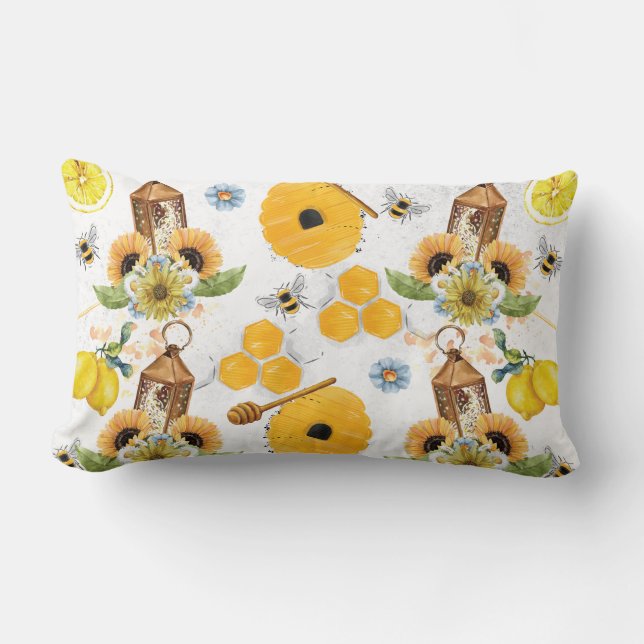 Garden Bee Sunflower Lumbar Cushion (Front)