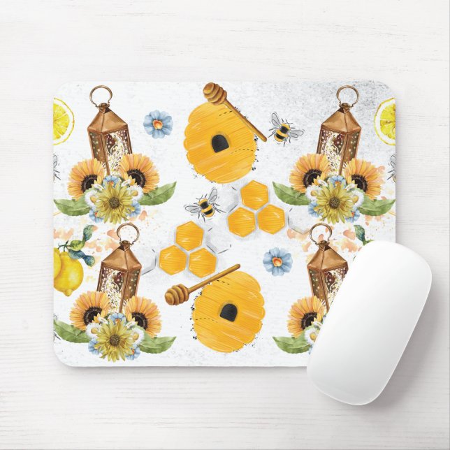 Garden Bee Sunflower Pattern Mouse Pad (With Mouse)
