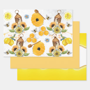 Garden Bee Sunflower Pattern Wrapping Paper Sheet