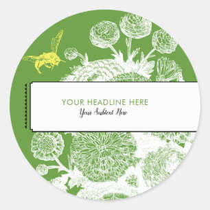 Garden Bee Toile Green Wedding Favour Label
