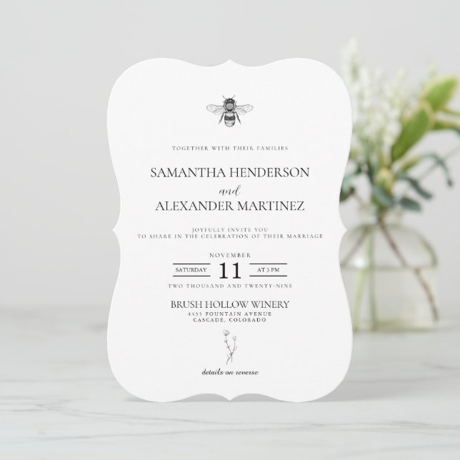 Garden Bee  with QR Code Wedding Invitation (Standing Front)